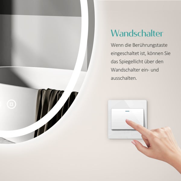 Wandschalter zur Bedienung der Spiegelbeleuchtung im Badezimmer