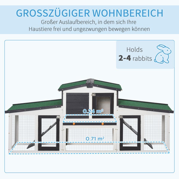 PawHut Kleintierstall Kleintierkäfig Zwergkaninchenstall mit Freigehege und Asphaltdach Doppelstöckiger Meerschweinchenstall Tannenholz Dunkelgrau+Weiß 204 x 45 x 80 cm