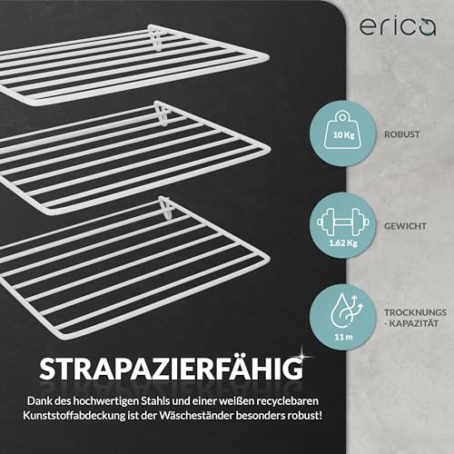 Erica – praktischer weißer Wäscheständer für Tür zur platzsparenden Wäschetrocknung – 3 ausklappbare Flügel mit 11 Metern Wäscheleine bieten viel Fläche für Textilien