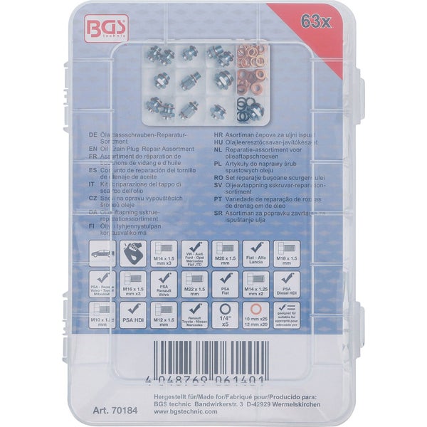 BGS Ölablassschrauben-Reparatur-Sortiment 63tlg. - 70184