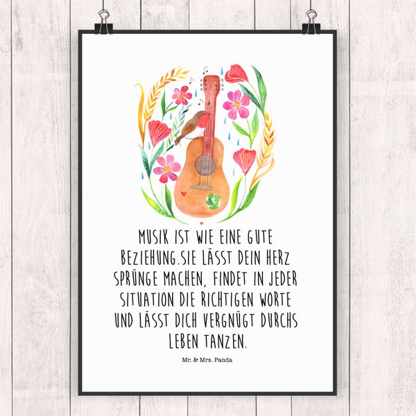 Mr. & Mrs. Panda DIN A5 Poster Rotkehlchen Gitarre
