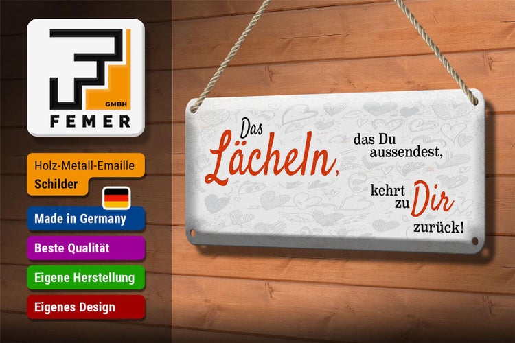 Blechschild Spruch das Lächeln kommt zurück 27x10cm Dekoration