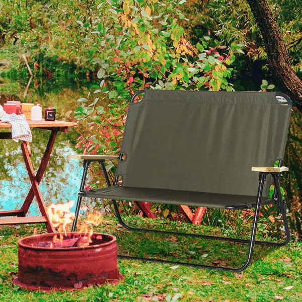 Outsunny Campingstuhl 2-Sitzer klappbar tragbar Gartenstuhl Regiestuhl Klappstuhl mit Getränkehalter für Outdoor Picknick Wandern max. Belastung 160 kg Grün 114 x 67 x 80 cm