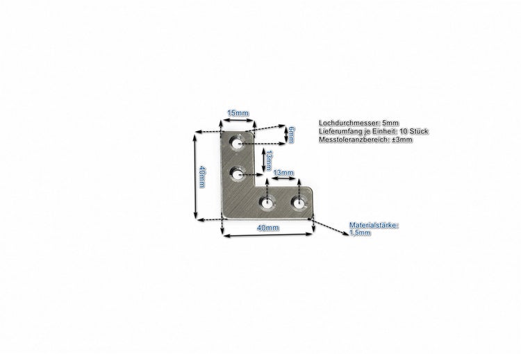 Winkelverbinder mit Maßangaben, Materialstärke 1,5 mm