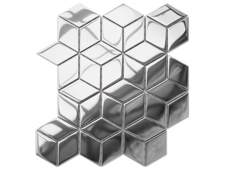Glasmosaik auf Netz für Bad und Küche 26.5cm x 30.5cm - Silver Geometric Cubes
