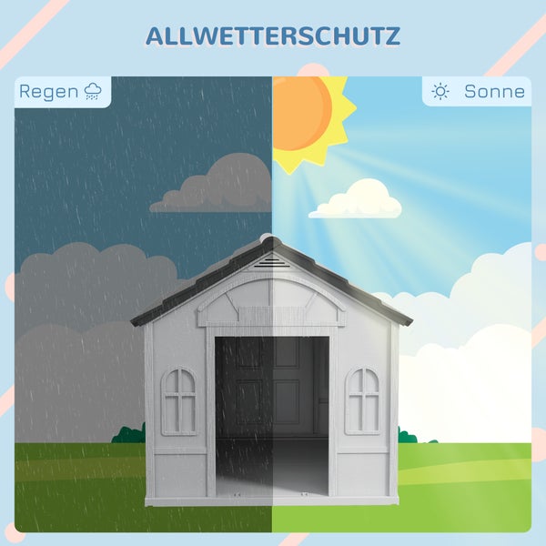 PawHut Hundehütte, Hundehaus mit Satteldach, wetterfest Kleintierhaus für mittelgroße Hunde unter 20 kg, Hundehütte Outdoor, 65 x 75,7 x 63 cm, Grau