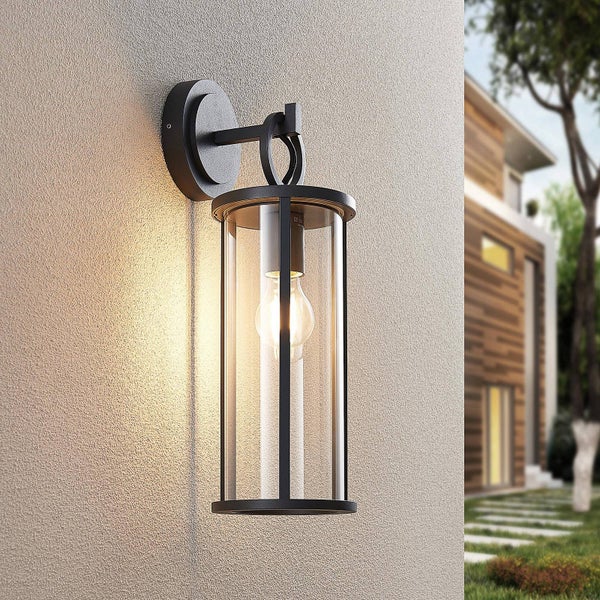 Lucande Wandleuchte außen (Laterne) Emmeline (spritzwassergeschützt (Modern) in Schwarz aus Aluminium (1 flammig, E27) - Außenwandleuchten Wandlampe Led Außenlampe Outdoor für