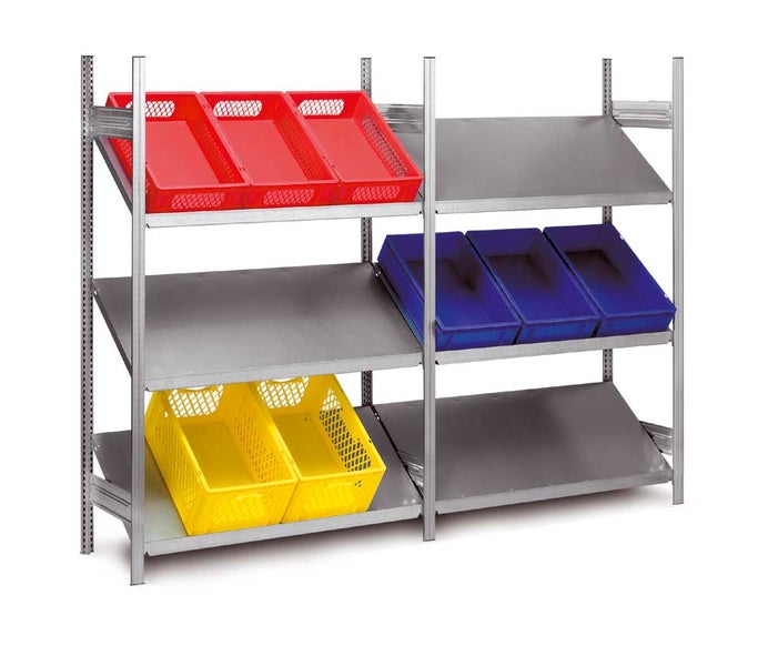PROREGAL Schrägbodenregal Grundregal HxBxT 200x130x40 cm 3 Ebenen Fachlast 100 kg Verzinkt