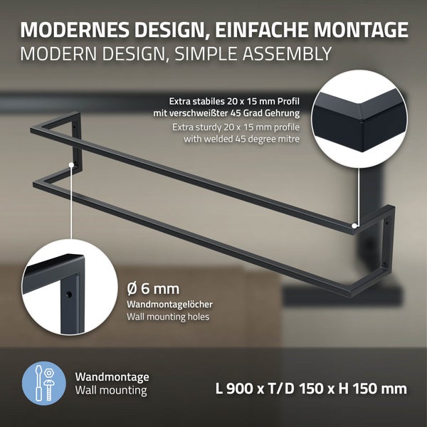 ML-Design Handtuchhalter, Stahl, 15 x 15 x 90 cm, Anthrazit, Handtuchregal, Handtuchständer, Handtuchstange, Badezimmer Wandhalterung, Gästehandtuchhalter, Vertikal oder Horizontal Wandmontage