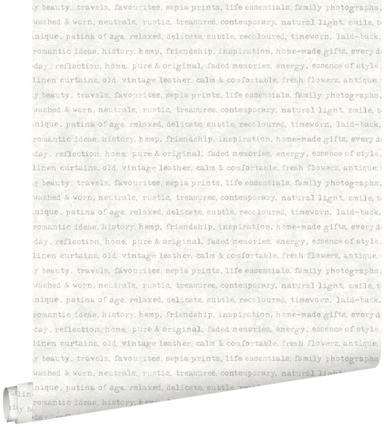 ESTAhome Tapete Texte Grau auf weißem meliertem Hintergrund - 53 cm x 10,05 m - 148339