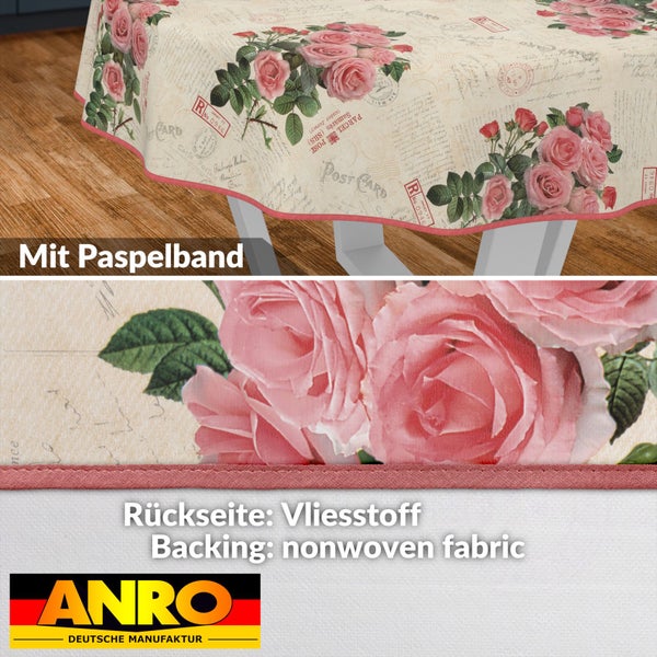 Tischdecke mit Rosenmuster und Paspelband