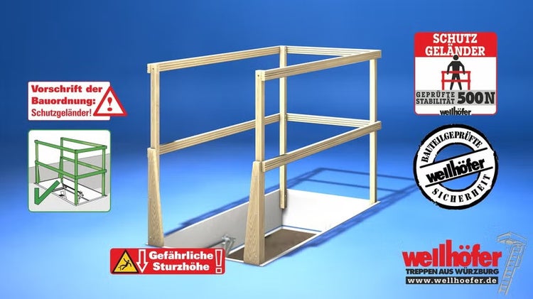 Wellhöfer Schutzgeländer aus Holz für Bodentreppen zur Absicherung der Deckenöffnung.