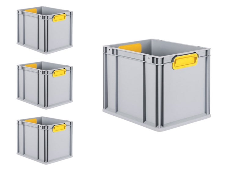 PROREGAL Spar Set 4x Eurobox Nextgen Color HxBxT 32 x 30 x 40 cm 30 Liter Griffe Gelb Geschlossen Glatter Boden Eurobehälter Transportbox