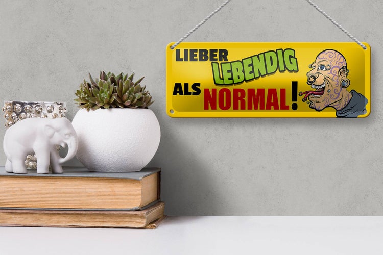 Blechschild Spruch 27x10cm lieber lebendig als normal Dekoration