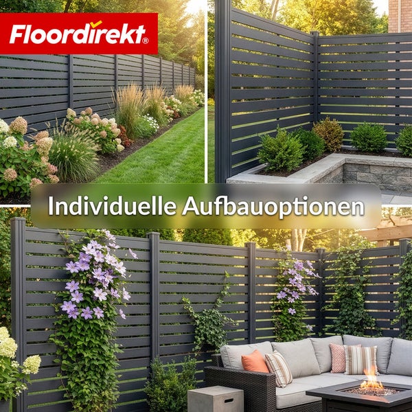 Verschiedene Aufbauvarianten eines Sichtschutzzauns im Garten.