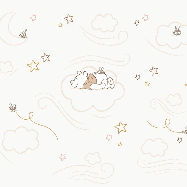 Tapete mit Winnie Puuh Design mit Wolken, Sternen und Mond