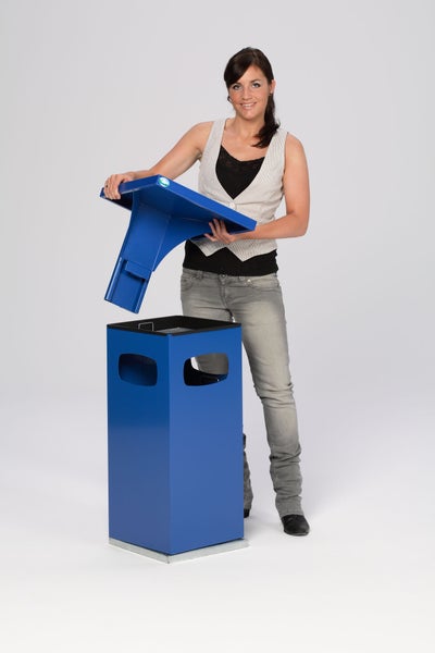 PROREGAL Kombiascher Mit Verstärktem Schutzdach 38 Liter HxBxT 91 x 39,5 x 39,5 cm Verzinkter Stahl Blau