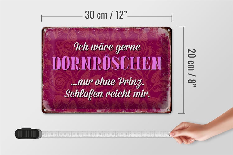 Blechschild Spruch 30x20cm ich gerne Dornröschen ohne Prinz