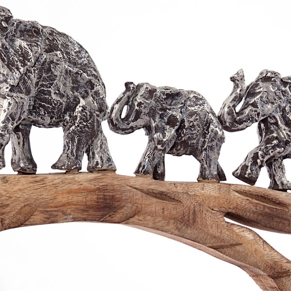 Skulptur Große Elefanten Mangoholz, Aluminium silber-natur