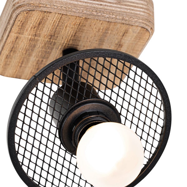 Deckenleuchte mit Lampenschirm aus Metallgitter und Holz