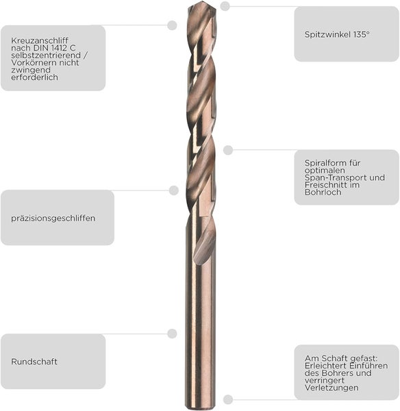 kwb Metallbohrer-Satz, HSS-E  Bohrer-Set, 19-teilig, Ø 1 mm - 10 mm in 0,5 schritten, 135° Spitzwinkel