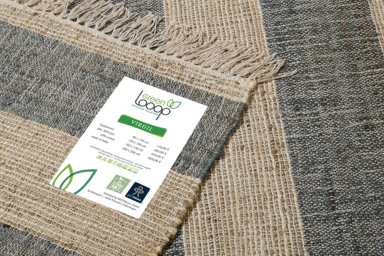 Handwebteppich Beige Grün aus Naturfaser Virgil Green Looop 130x190 cm