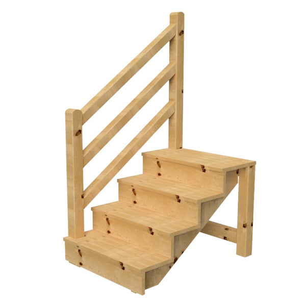 Holztreppe mit drei Stufen und Geländer