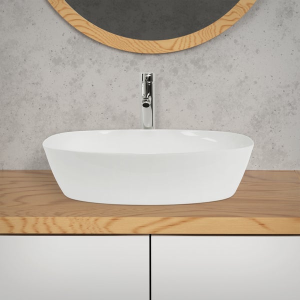 ECD Germany Waschbecken Waschtisch 505 x 385 x 135 mm aus Keramik Weiß Aufsatzbecken Aufsatzwaschbecken Handwaschbecken Aufsatzwaschtisch Spülbecken Becken Wasserfall Waschschale Waschschüssel