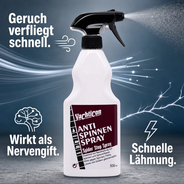 Yachticon Anti Spinnenspray mit Sprühkopf 500 ml zur Bekämpfung von Spinnen, Flöhen, Läusen und Zecken.