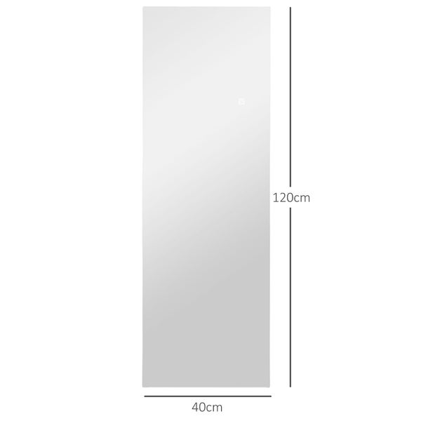 HOMCOM Ganzkörperspiegel 40 x 120 cm Standspiegel mit LED Lichte, Wandspiegel mit Touch-Steuerung, rahmenlos Bodenspiegel, für Schlafzimmer, Wohnzimmer