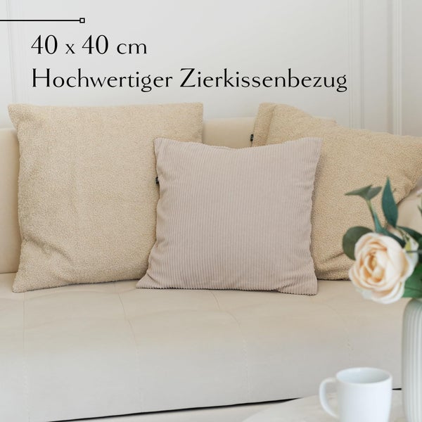 Cord Kissenbezug 40x40 - 4er Kordsamt Weiche Kissenbezüge 40x40 cm - Dekokissen Sofakissen - Kord Kissenhüllen 40x40 cm - Sofa Kissenbezug Cord - Kissen Deko Kissenbezug 40x40 Beige