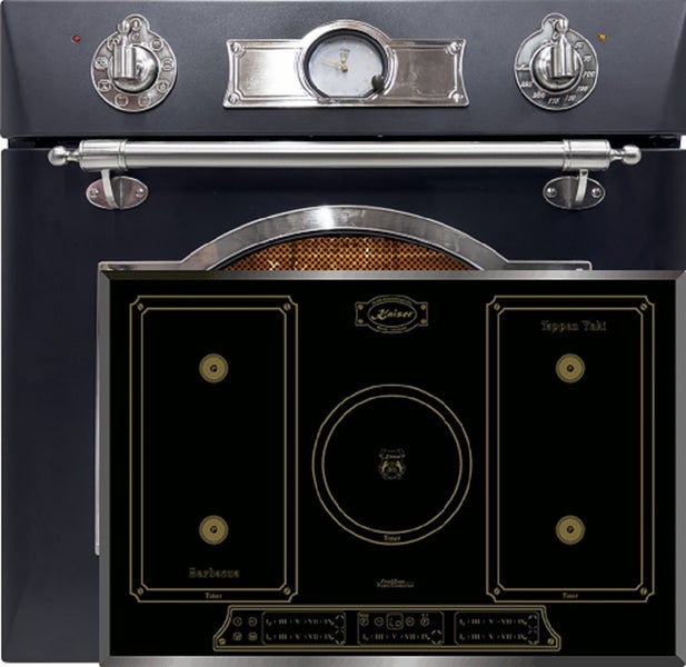 Kaiser Einbauherdset mit Backofen im Retro Design und Induktionskochfeld mit Grill und Teppan Yaki Funktion.