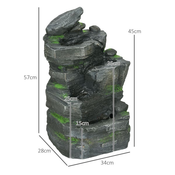Outsunny Gartenbrunnen, Solar Springbrunnen mit 4 Stufen,  LED-Beleuchtung, für Garten, Balkon, 34 x 28 x 57 cm, Kunstharz, Dunkelgrau