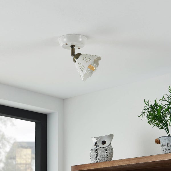 Lindby Strahler Efgenia (Landhaus, Vintage Rustikal) in Weiß aus Keramik (1 flammig E14) - Deckenlampe Deckenleuchte Lampe Spot Wohnzimmerleuchte