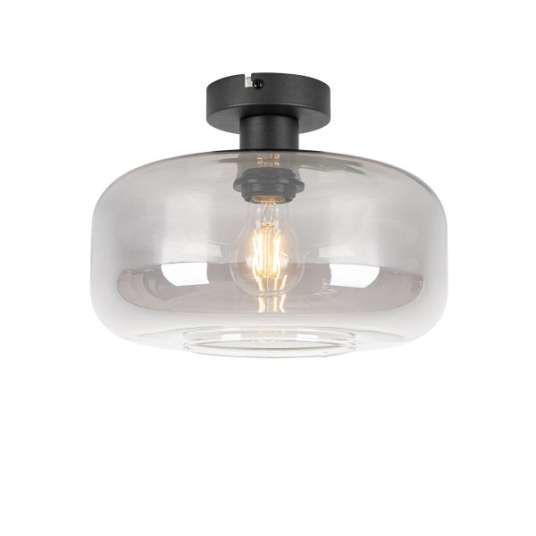 Deckenleuchte mit grauem Glasschirm und Glühbirne