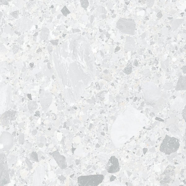 Nahaufnahme einer Bodenfliese mit Terrazzo Muster