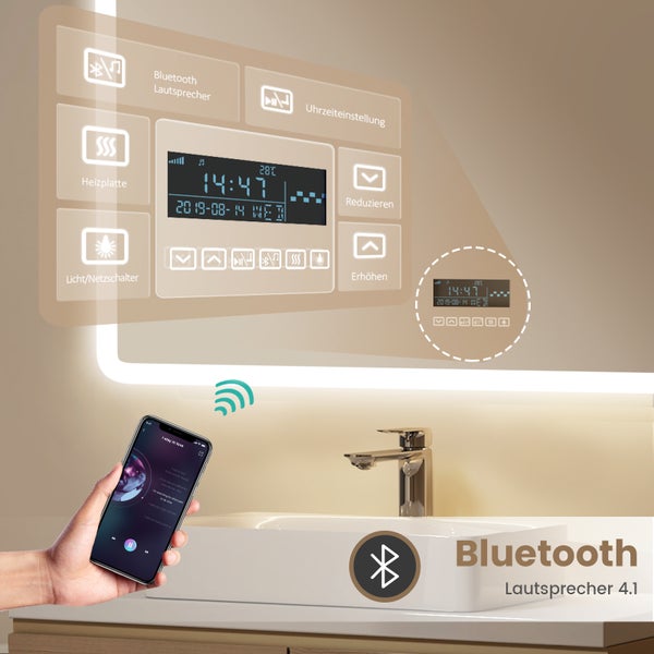 EMKE Badspiegel mit Beleuchtung 80 x 60 cm, LED-Spiegel mit Touchschalter, Badsiegel mit Bluetooth, Anti-Beschlag, 3-fache Vergrößerung, Kaltweiß