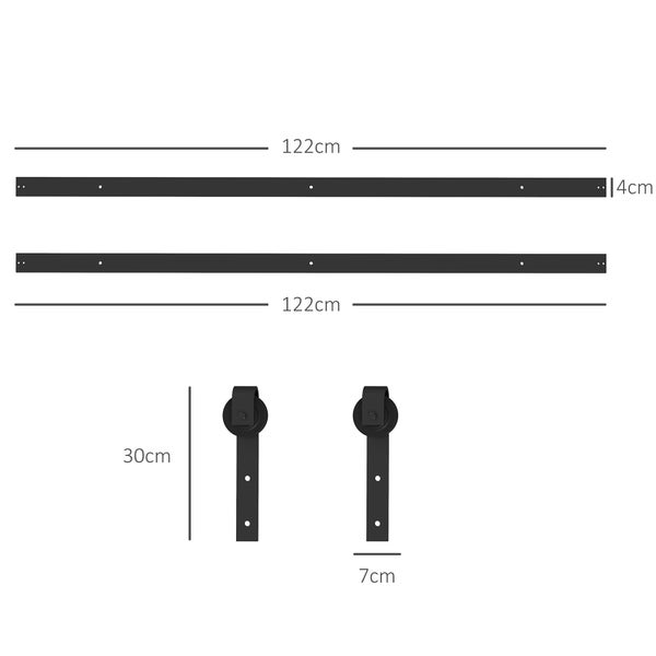HOMCOM Schiebetüren-Beschlagsatz 244 cm Komplett-Set mit Schienen, Rollen, Anti-Sprung-Vorrichtungen, Türstopper, Bodenführung, Schiebetürsystem aus Kohlenstoffstahl Schwarz