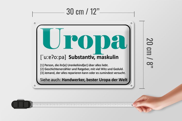 Blechschild Spruch 30x20cm Uropa Handwerker bester Uropa