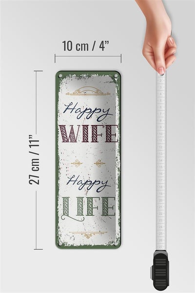 Blechschild Spruch Happy wife happy Life 10x27cm Dekoration
