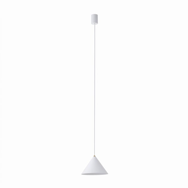 Moderne Hängeleuchte mit einem kegelförmigen Lampenschirm und schmalem Kabel zur Deckenmontage