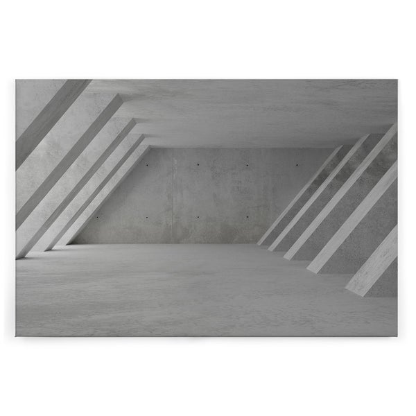 Wandbild mit Motiv eines minimalistischen Raumes aus Sichtbeton mit schrägen Stützpfeilern und einer schlichten Betonwand