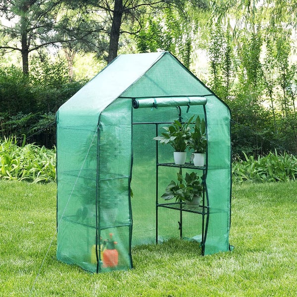 RESCH Kinzo Gewächshaus 143x73x195 cm, Foliengewächshaus mit Metallgerüst, Tomatengewächshaus Wetterfest, Gitterfolie UV Beständig, große Anzucht Nutzfläche