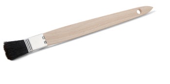 Heizkörperpinsel mit langem Holzgriff, Metalleinfassung und Borsten.