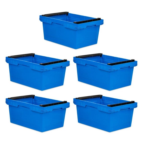 PROREGAL SparSet 5x Conical Mehrweg-Stapelbehälter mit Stapelbügel Blau HxBxT 27,3 x 40 x 60 cm 47 Liter Lagerbox Eurobox Transportbox