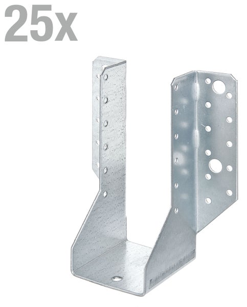 Set aus 25 Balkenschuhen aus verzinktem Stahl zur stabilen Verbindung von Holzbalken im konstruktiven Holzbau