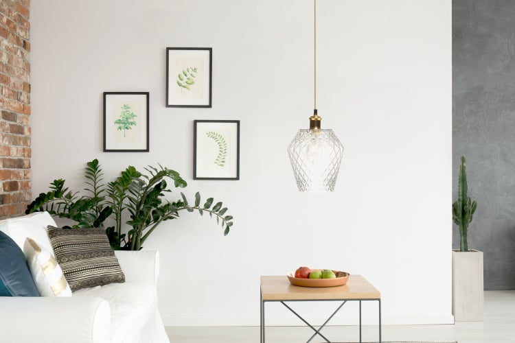 Moderne Glaslampe Klar Gold, Rauten muster 27 cm | Wohnzimmer Esszimmer Leuchte
