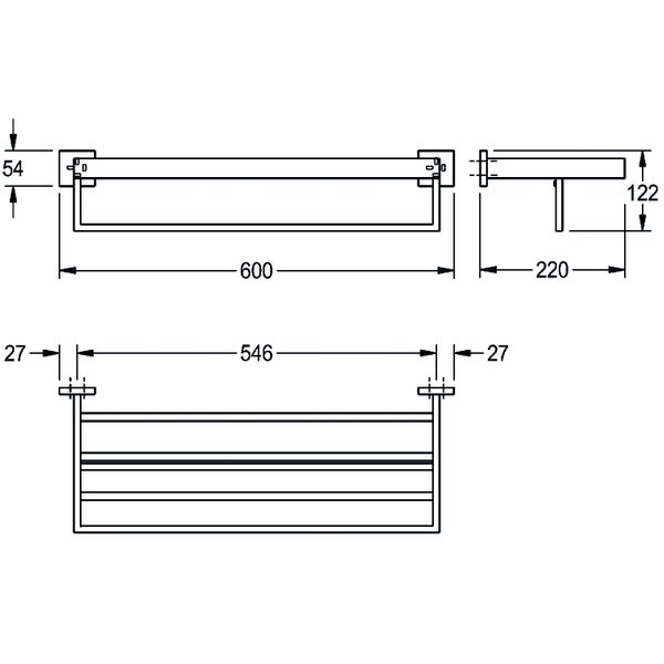 KWC CUBUS Doppel-Handtuchstange, Edelstahl hochglanz, 600x122x220 mm