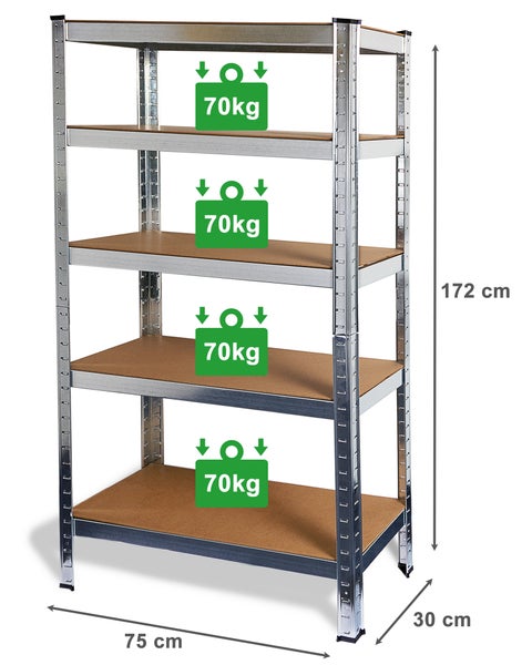 Ondis24 Steckregal Metallregal Flori 75 x 30 x 172 verzinkt, Schwerlastregal, Regal