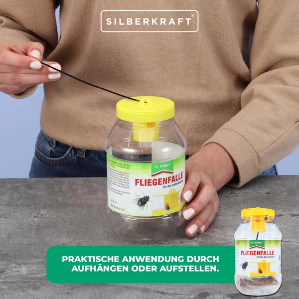 Effektive Fliegenfalle für Garten, Terrasse und Balkon, Lockfalle gegen Fliegen, Fruchtfliegen und Mücken, Fliegenabwehr für Außenbereiche mit Lockstoff, ideal für Hof, Camping und Stall